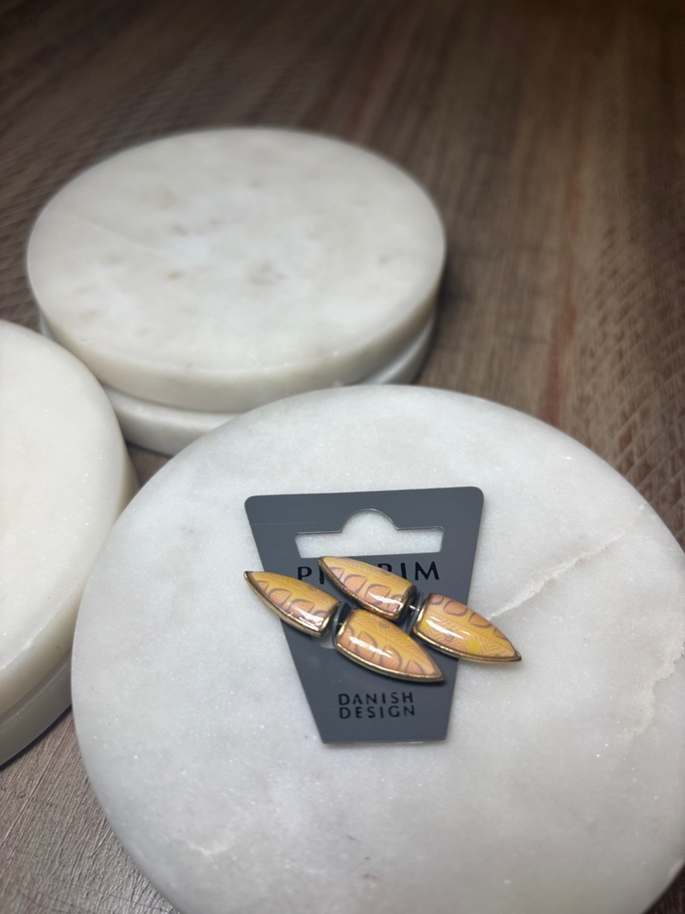 (#128) Pilgrim Gold-Tone Yellow Enamel Marquise Clip Earrings